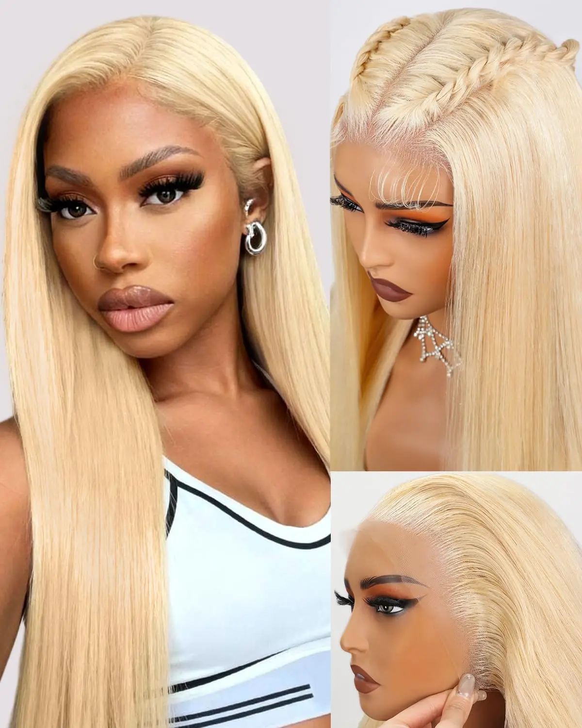 

3B 3C 36-дюймовый парик с прямым краем из натуральных волос, блонд, 613, прямой, с HD прозрачным кружевом, 200% плотность, блонд парик