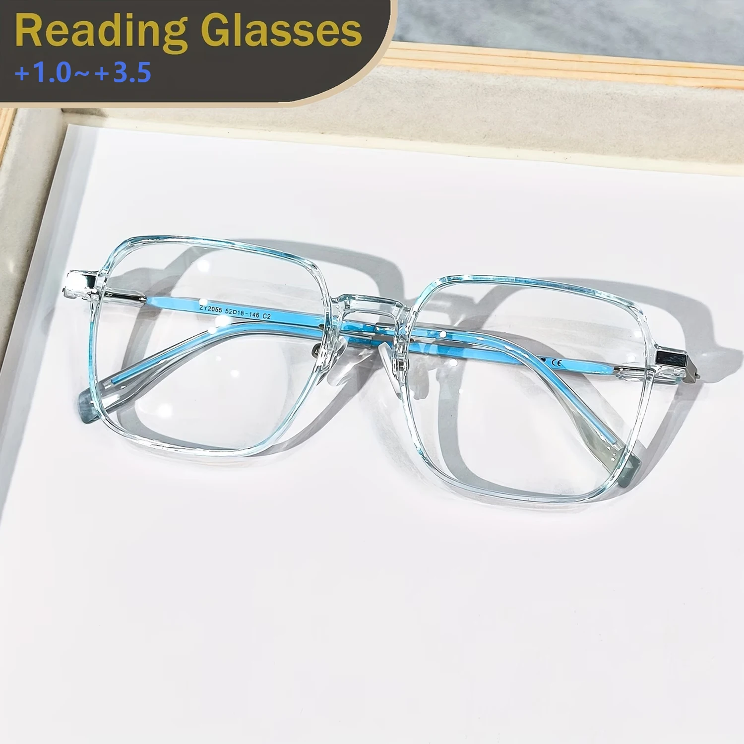 Quadratische Lesebrille für Damen, Blaulichtfilter, Trendige Leichtgewicht-Lesebrille mit Metallbügeln, Komfortable Sehhilfe – Detail 8