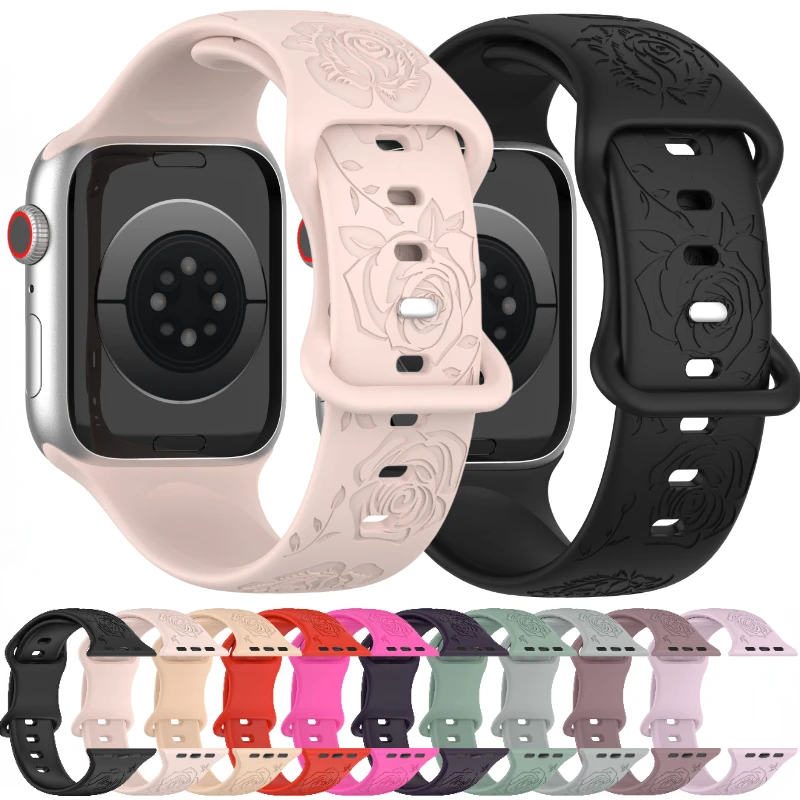 

Silicone Strap For Apple Watch 9 8 7 Band 41mm 45mm Ultra2 49mm Pattern Bracelet Wristband iWatch 6 5 4 SE 44mm 40mm 42mm Correa