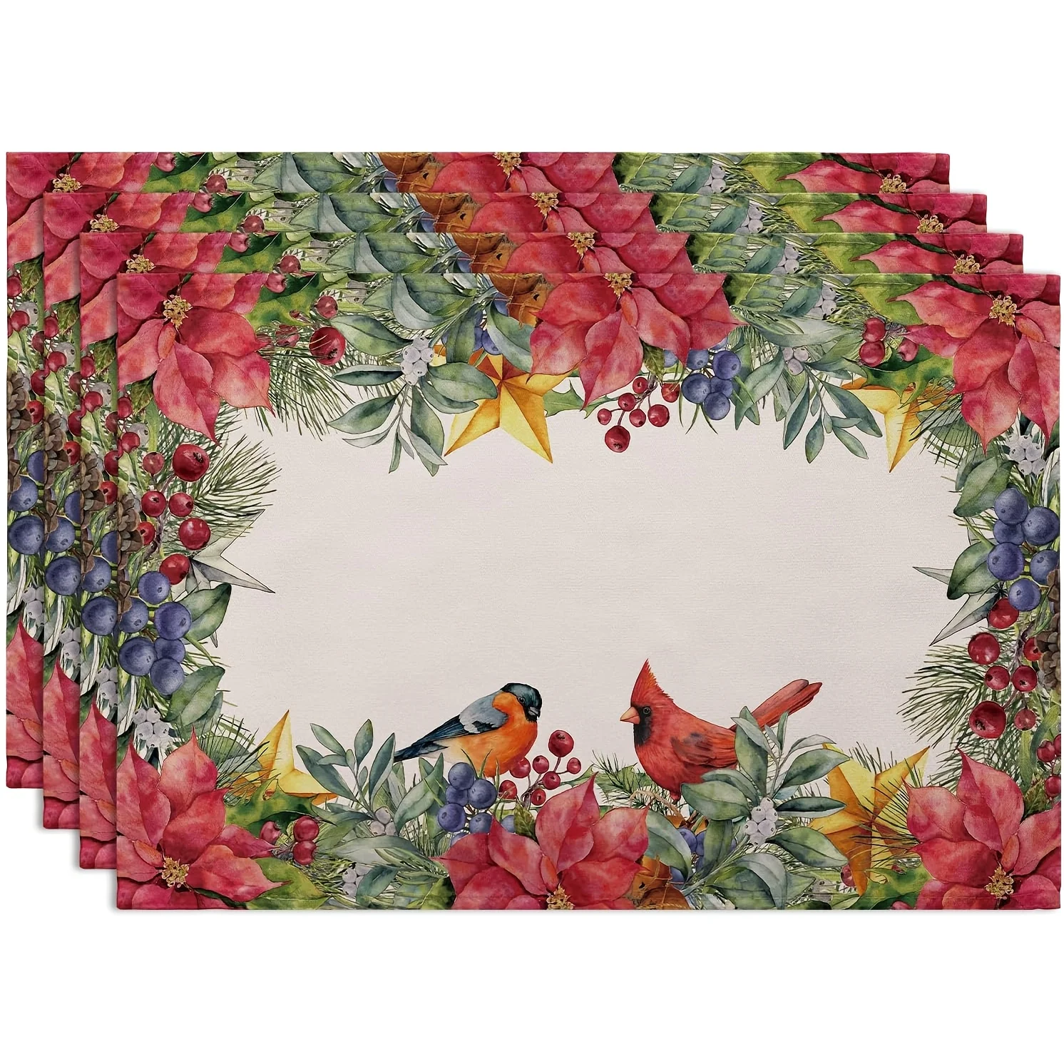 Watercolor Blossom Bird Printed Placemats Spring Farmhouse Dining Backyard Tea Party Family Gatherings Table Decor