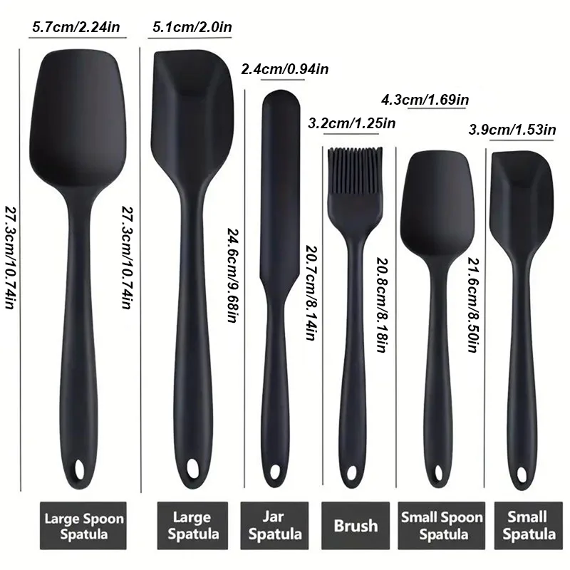 6pcs silicone kitchen baking spatula set, big spatula/small spatula/oil brush/long spatula, cake cream spatula