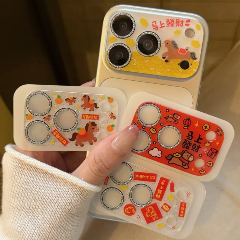 

new cute 3D cartoon Year of the Horse combination suitable for iPhone 17Promax 16 14 15 13 ProMax tempered glass protective mold