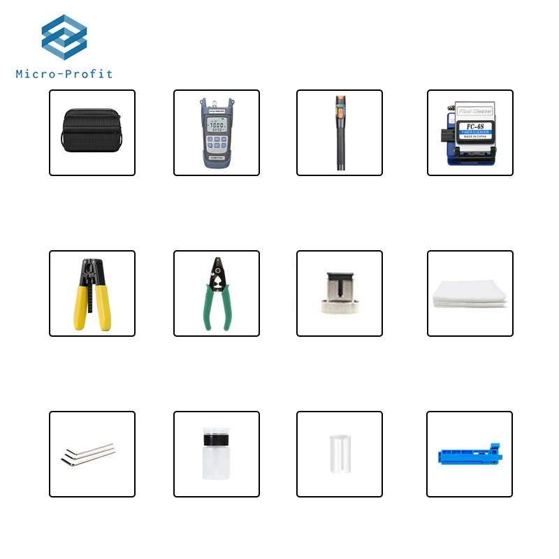 Imagem -06 - Ftth Fibra Óptica Tool Kit com Medidor de Potência Óptica Visual Fault Locator Vfl 10mw Fc6s Skl-6c Fibra Cleaver Wire Stripper 8pk326