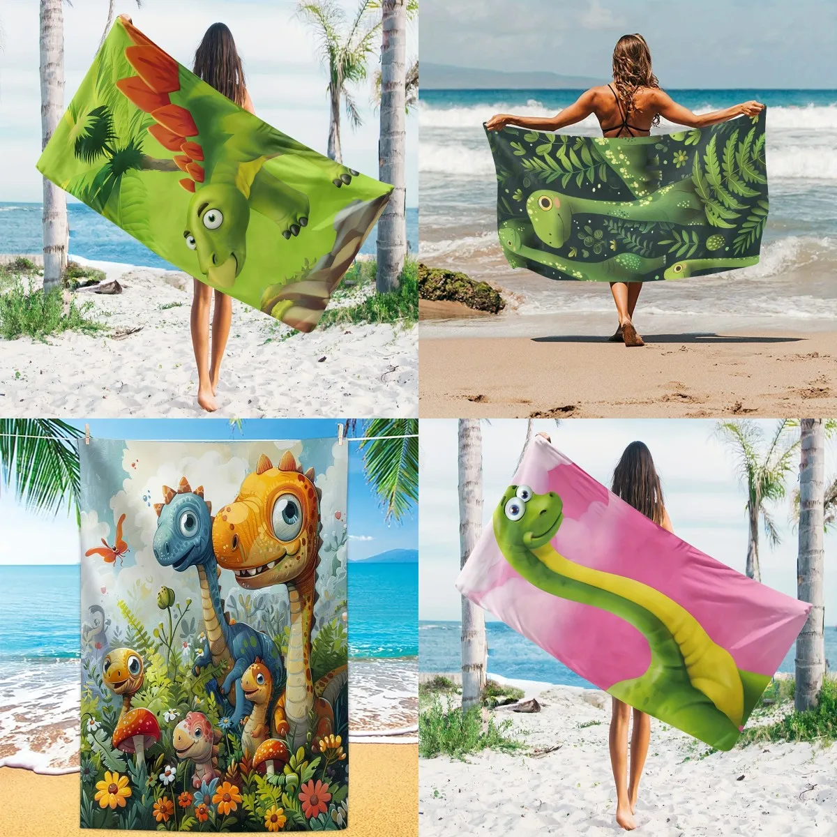 

1pc Dinosaur Pattern Printed Beach Towel Large Bath Towel Thickened Microfiber Towel Grass Pad Yoga Pad For Pool for Children