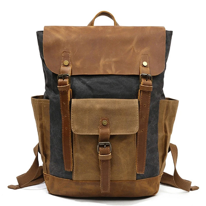 Men Backpack Travel Waterproof Computer Laptop Bag Vintage oil wax Canvas Backpacks Leather Military Male Backpack School bag