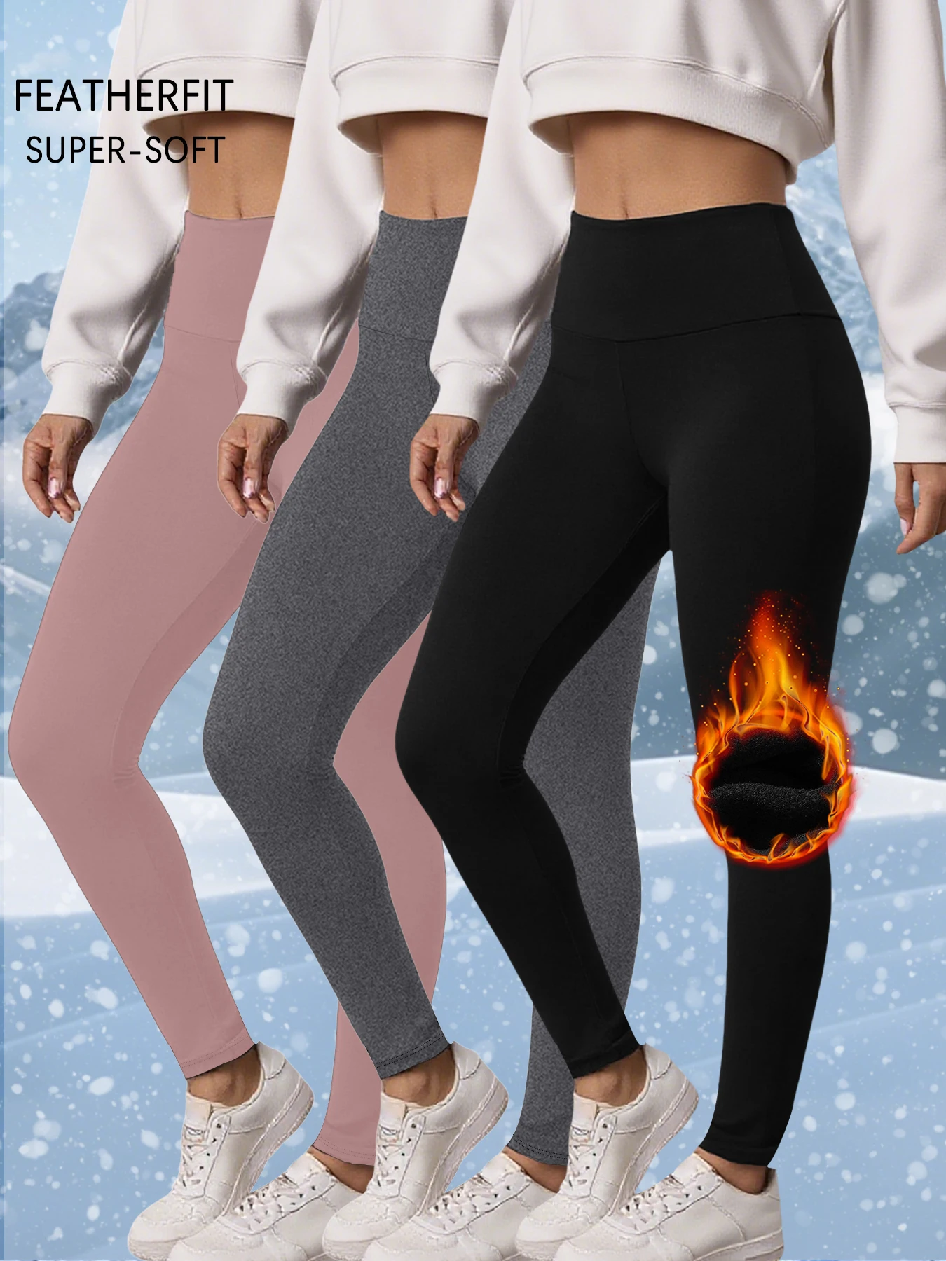 

Комплект из трех женских зимних леггинсов для бега. Дизайн с высокой талией обеспечивает покрытие и комфорт для занятий йогой и тренировок.