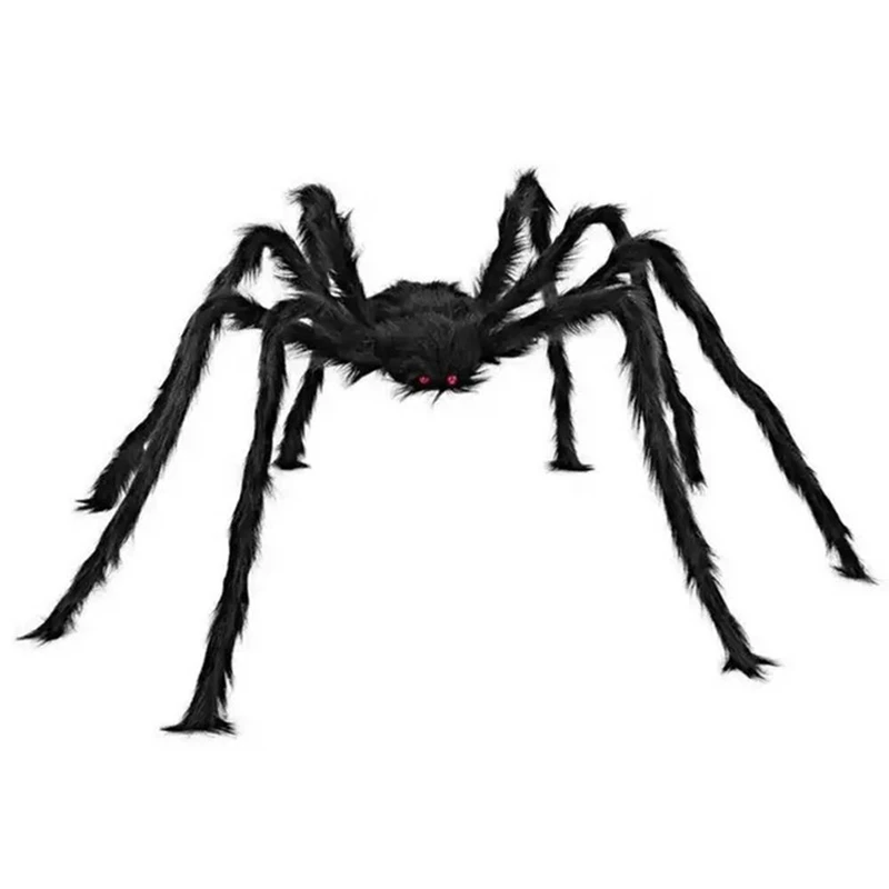 Giant Plush Spider Ornament Pseudo-Hairy Spider With Red Eyes Skeleton Spider Halloween Horror Decorations