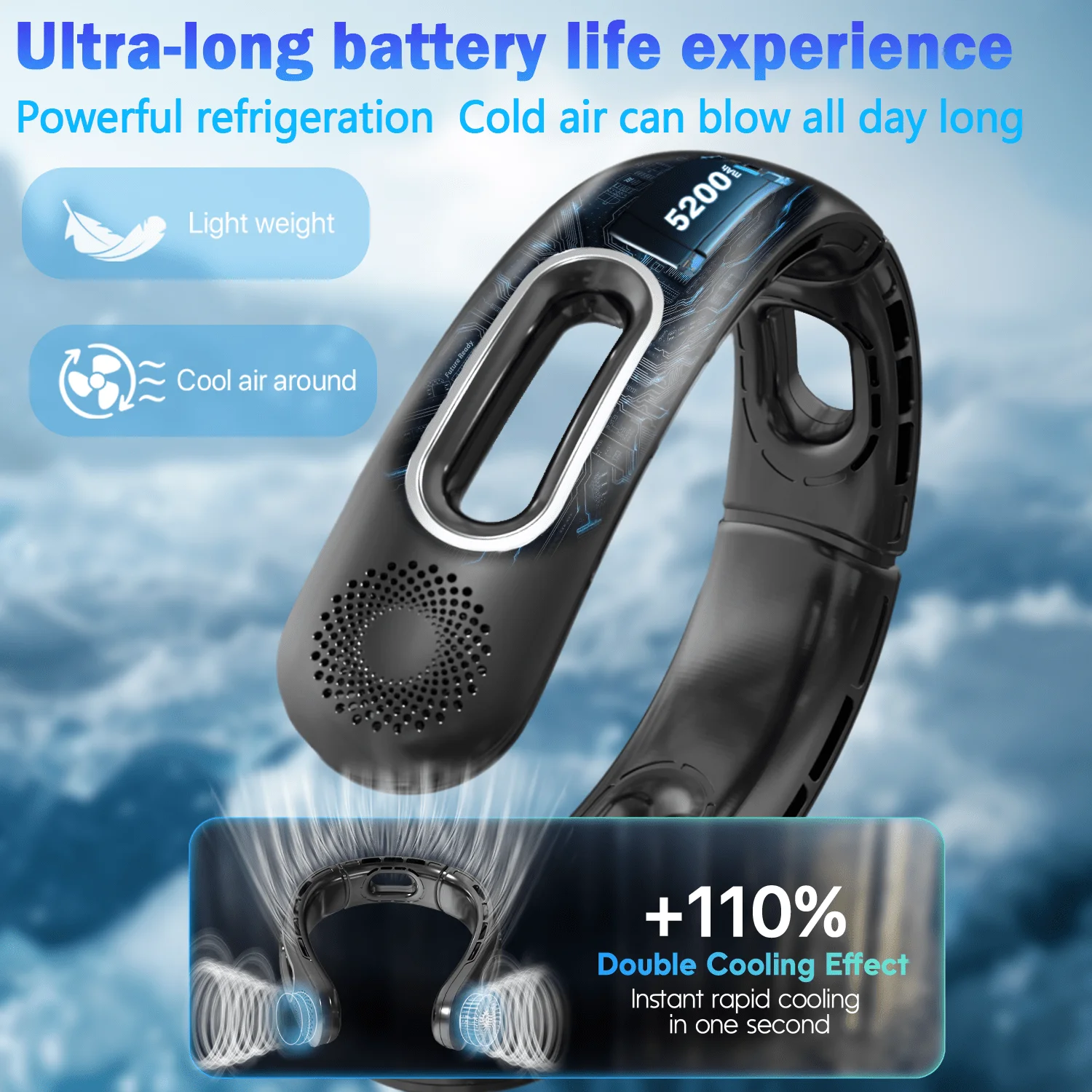 Hands-Free Bladeless Neck Fan Ultra Lightweight Personal Cooling Fan With Powerful Airflow Quiet Wearable For Travel Sports