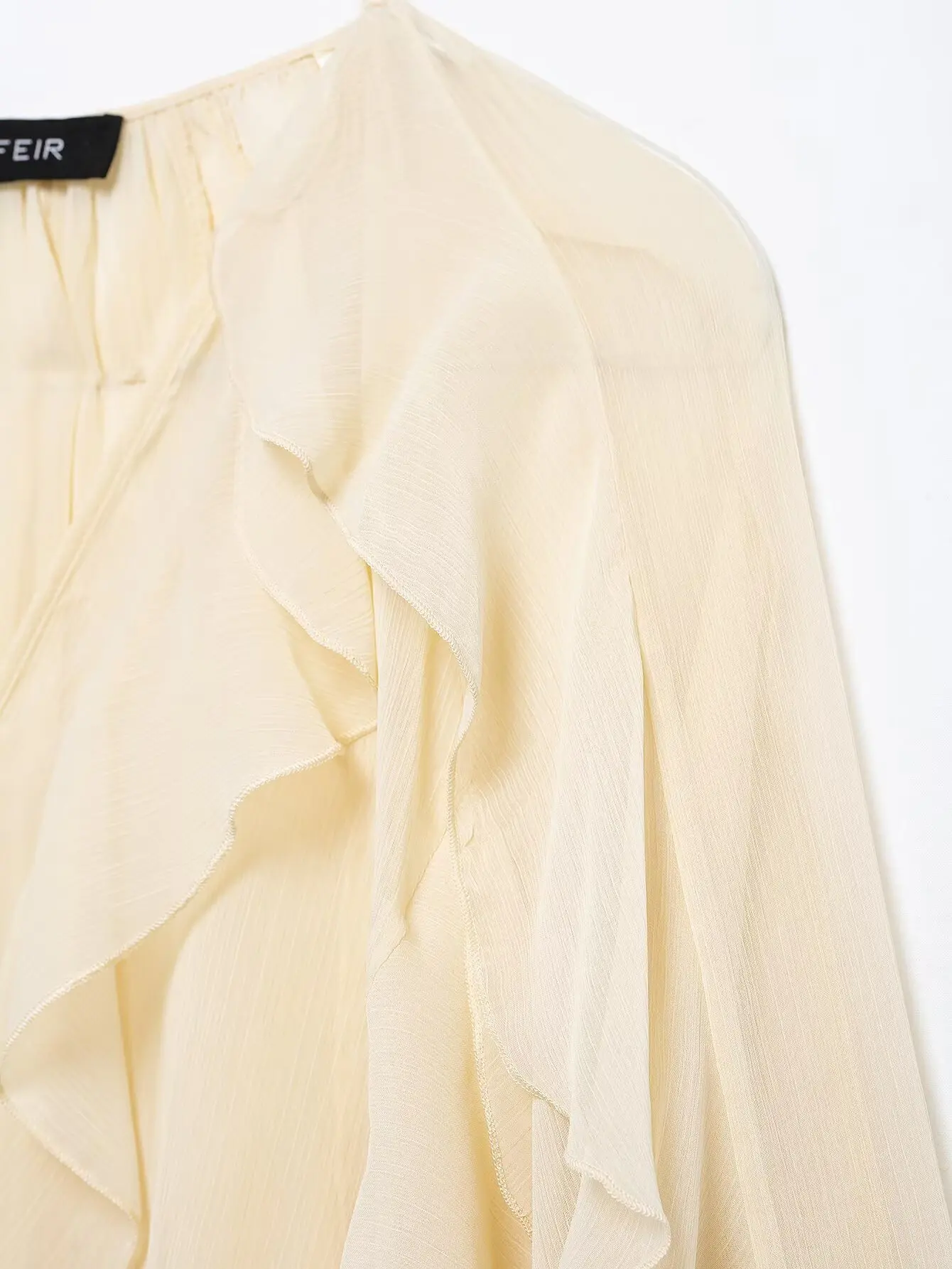 Frauen Casual Rüschen Hemd Lose Spitze Up Aushöhlen V-ausschnitt Tops 2025, Frühling Blusen Frauen Kleidung – Detail 4