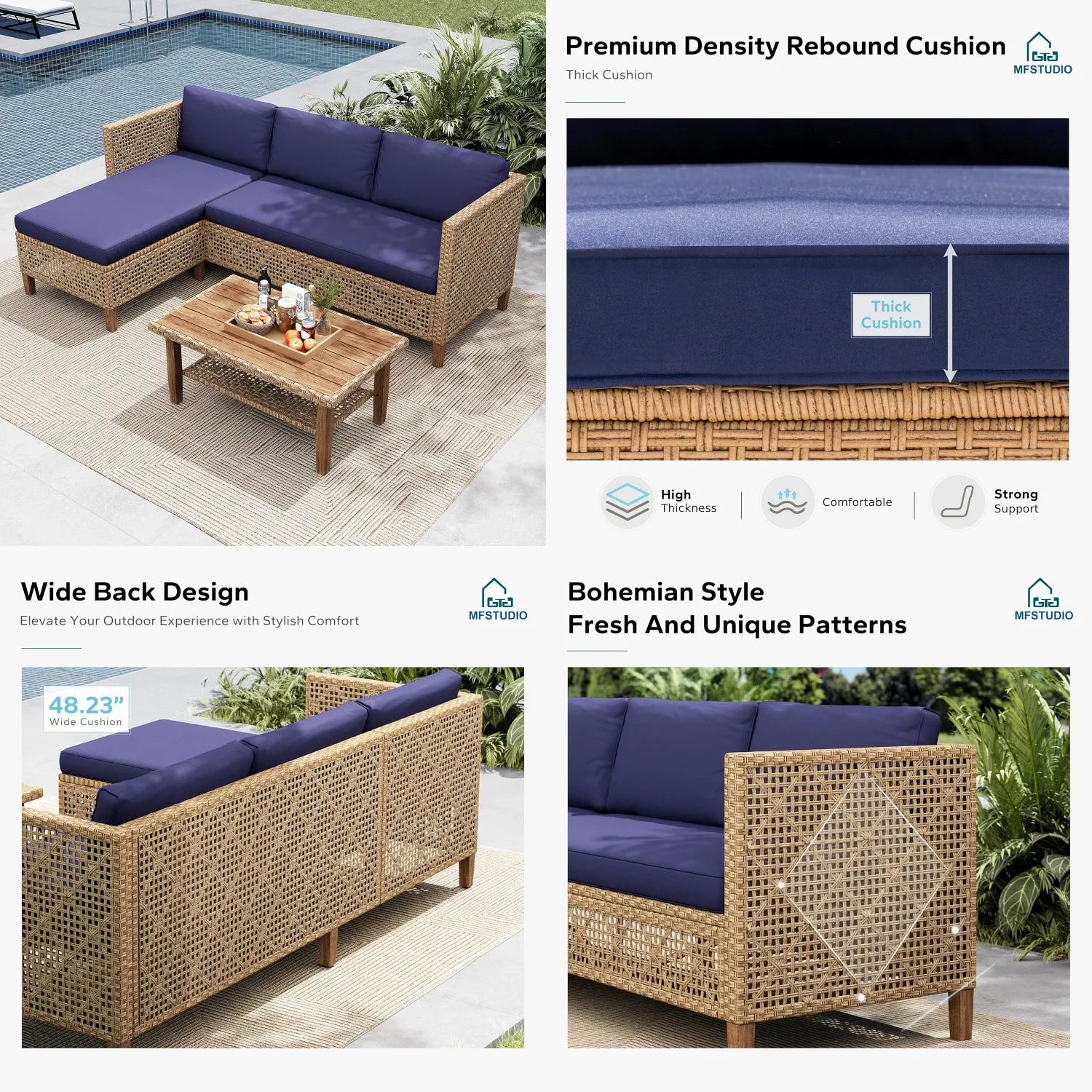 

Угловой диван из ротанга для улицы и кофейный столик, комплект для бесед на открытом воздухе из 3 предметов, для заднего двора, на заказ