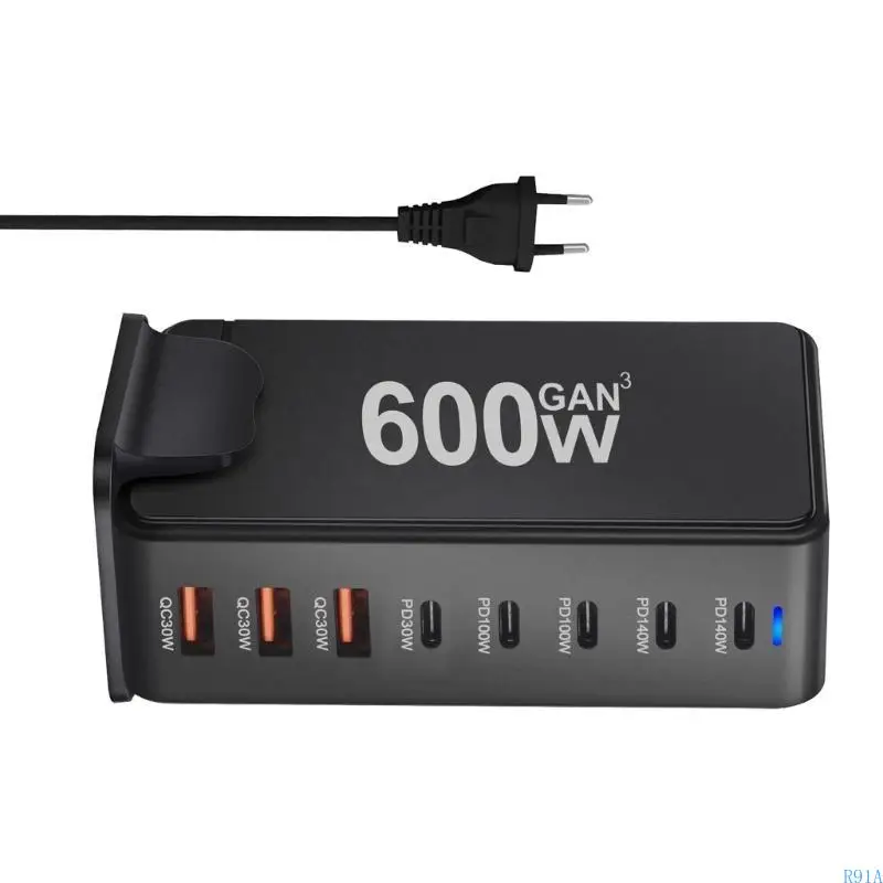 R91A 600W USB C Charging Hub 8 Port Rapid للأجهزة اللوحية الهواتف الذكية 8 أجهزة محول شحن في وقت واحد