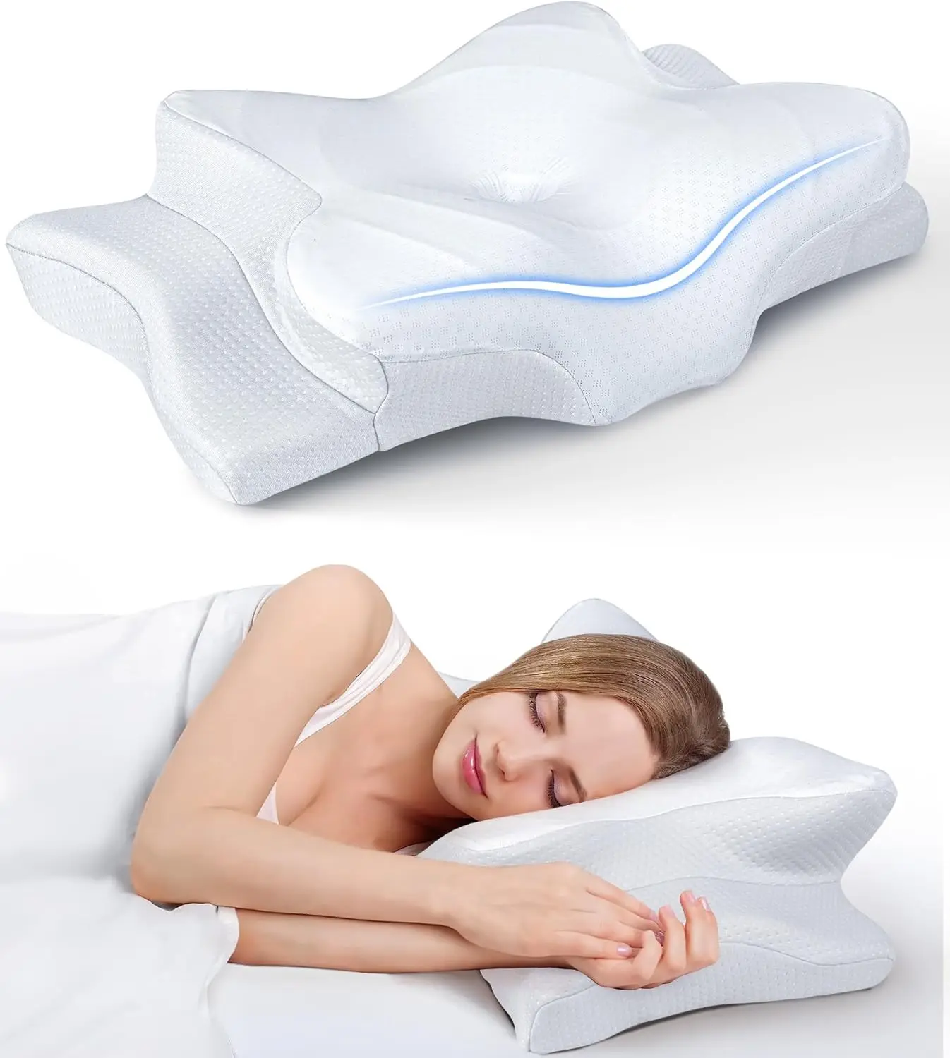 

Adjustable Cooling Memory Foam Pillow for Neck Support, Ergonomic Contour Design for Side Back Stomach Sleepers