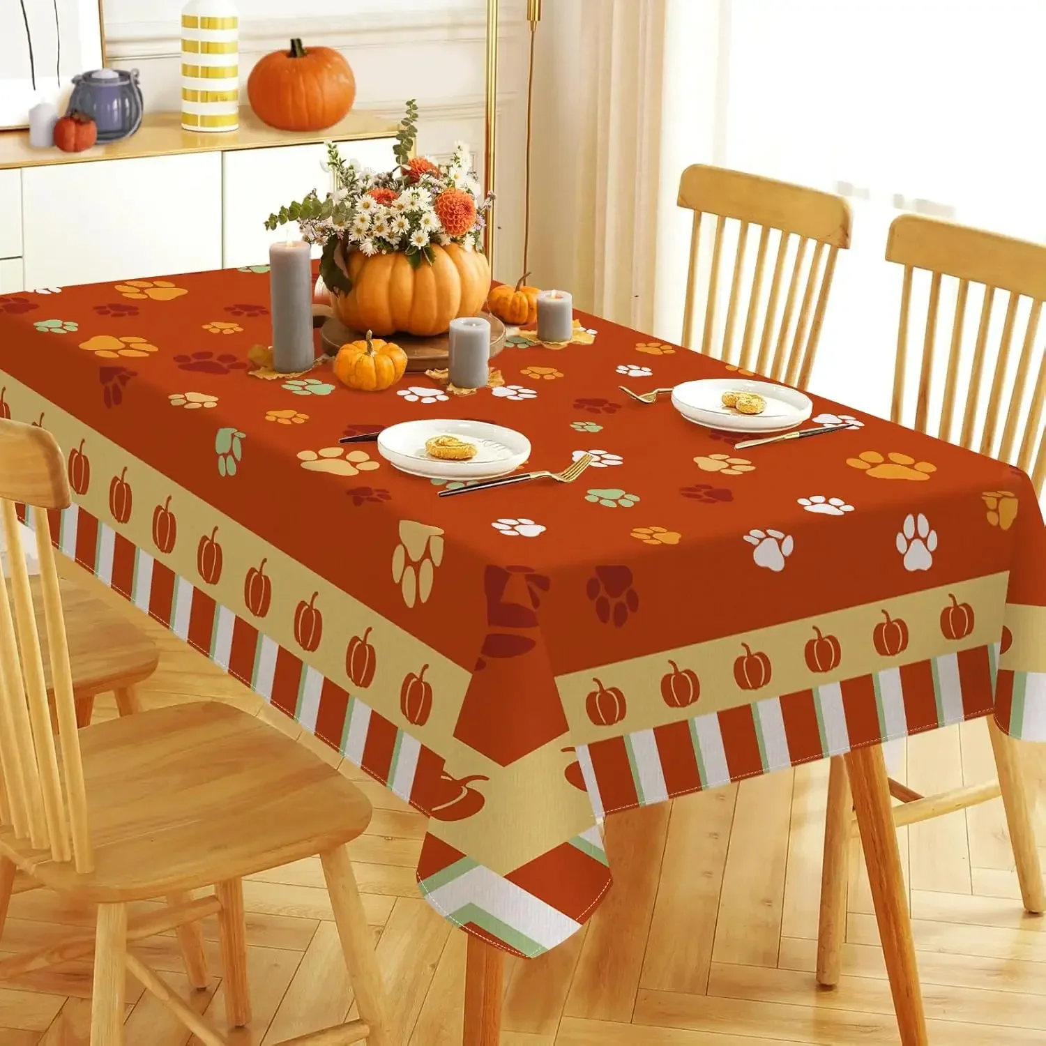 Rectangle Fall Squirrel Tablecloth Party Decor Autumn Maple Leaf Pumpkin Table Cloth Dining Table Decor Thanksgiving Decorations