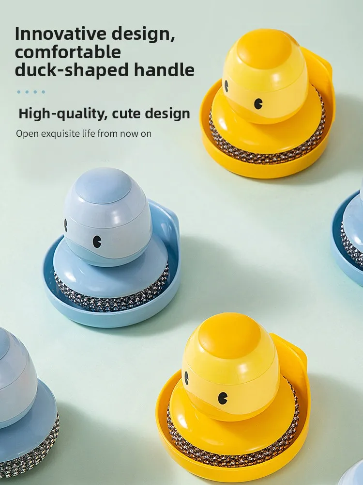 

Cartoon Duck Automatic Liquid Adder Kitchen Home Use Dishwashing Pot Cleaning Brush with Handle Steel Wool Scrubber