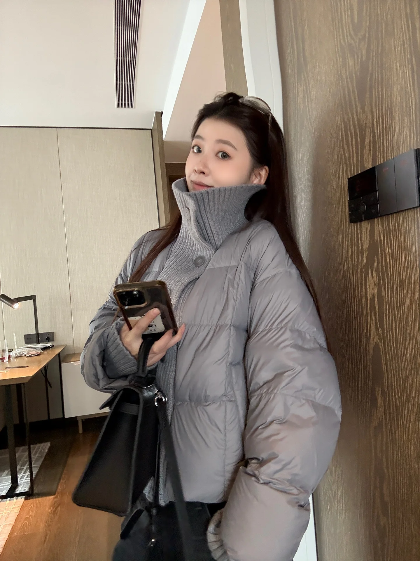 

Here Yaya op Casual Sle Patchwork Random Feel 90 White Du down Jaet Thiened Long Sve Warm High Collar Zipper