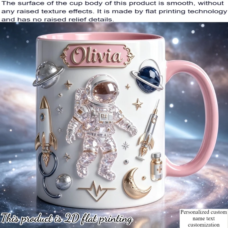 Custom Space Astronaut Medical Nurse Ceramic Mug 2D Print Rocket Planet Stethoscope Pill Design Gift for Healthcare Workers Spac