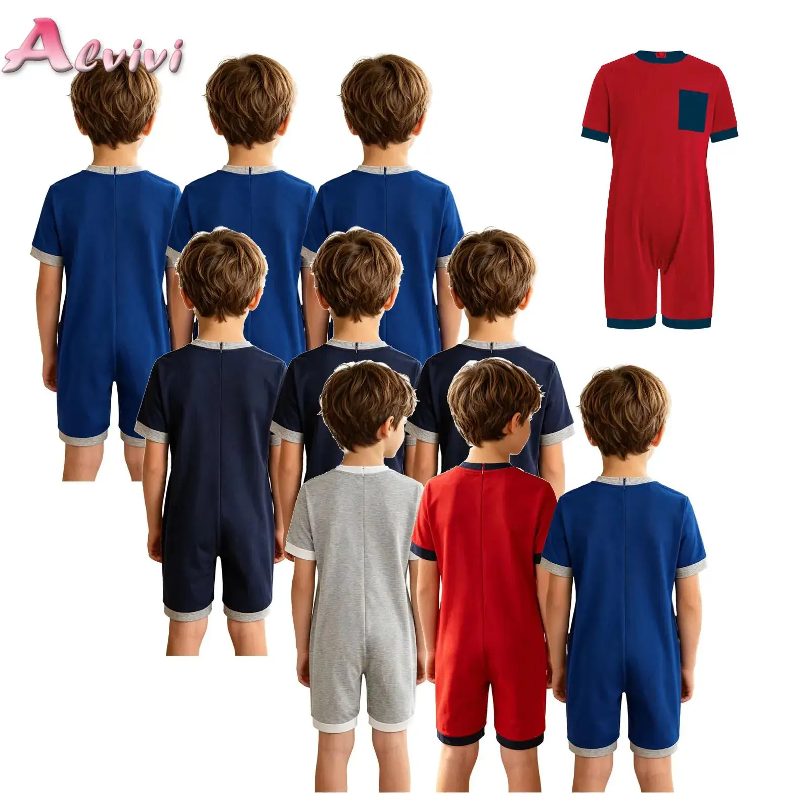 3pcs Kids Boys Girls Special Needs Adaptive Clothing Anti-strip Back Invisible Zipper Romper Short Sleeve Thigh Length Jumpsuit