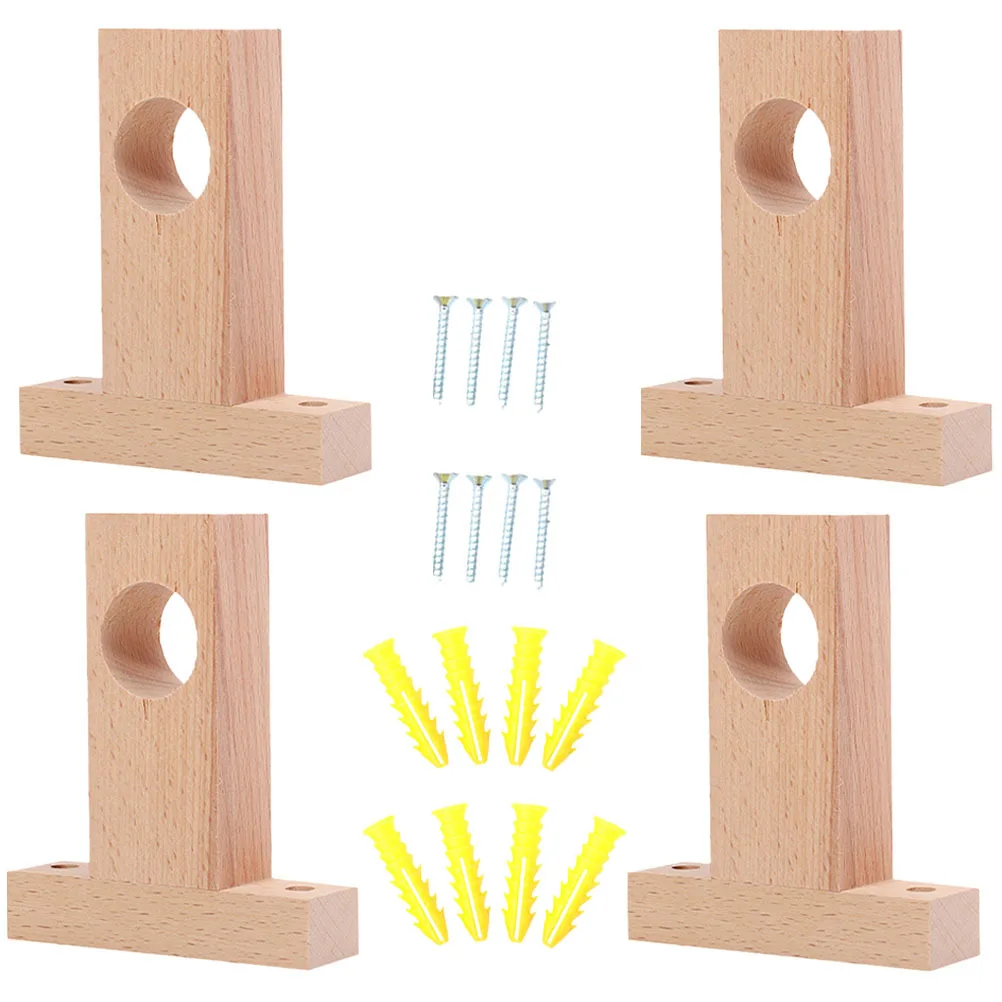 

4Pcs Curtain Rod Brackets Wooden Heavy Duty Holders for Wall Mounting Modern Simple Style Easy Install Home Decoration
