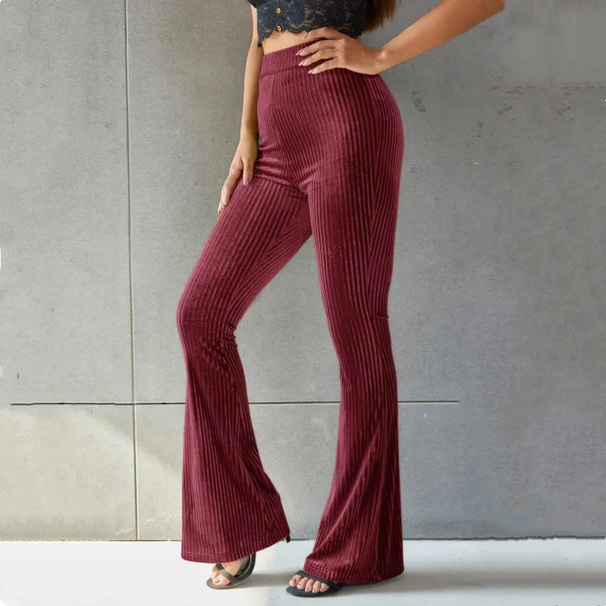 BKLD 2025 New Women Clothing Fashion Solid Color High Waist Velvet Pants Sexy Party Clubwear Causal Trousers Flare Pants