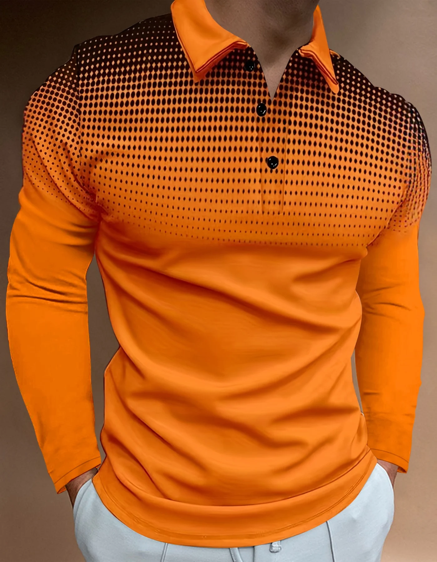 

Рубашка-поло мужская с градиентным принтом в горошек, повседневная сорочка с длинными рукавами, дышащий топ с лацканами, осень