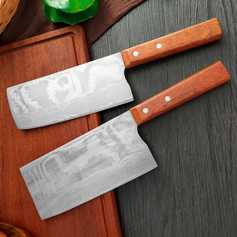 

7 Inch Slicing Knife Damascus Steel Blade Chef Cleaver Meat Cutting Vegetable Nakiri Professional Kitchen Knives Wood Handle