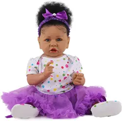 Reborn Baby Black Dolls African American Lifelike Silicone Doll Realistic 22 Inch with Cloth Body Birthday Gift