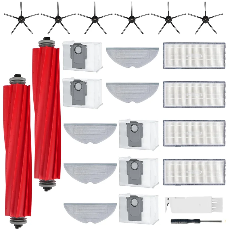 Set Aksesori untuk Roborock S7 Maxv Ultra/S7 Pro Ultra, Sikat Rol Utama, Sikat Samping, Filter, Tisu Pel-Y48A