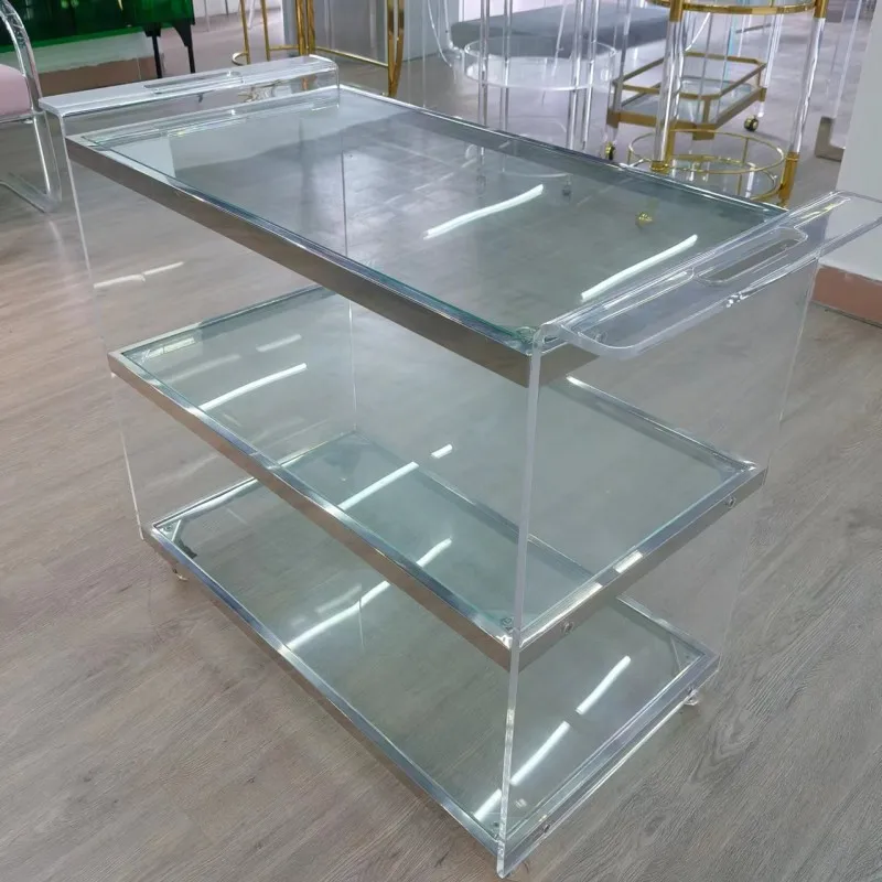 Fashion villa acrylic transparent wine cart hotel dining car four-wheel wine cart