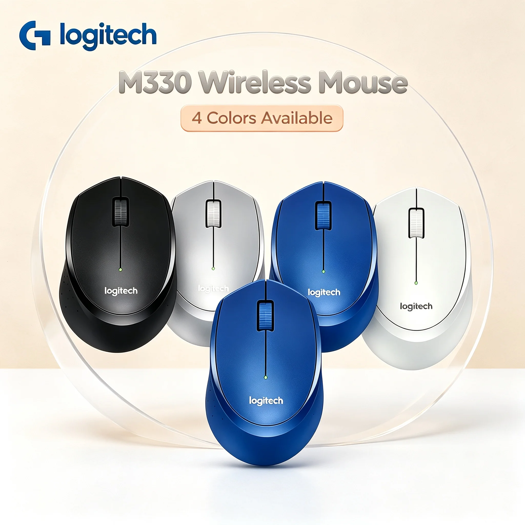 Logitech M330 2.4G Wireless Silent Office Mouse, Lightweight Ergonomic Body, Quiet Buttons, Reliable Connection for Daily Comput
