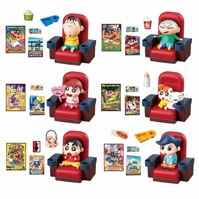 Bandai 6PCS 9CM Anime Crayon Shin-chan Kawaii Figura Kasukabe Cinema Modello in miniatura Giocattoli Raccogliere Ornamenti Regalo