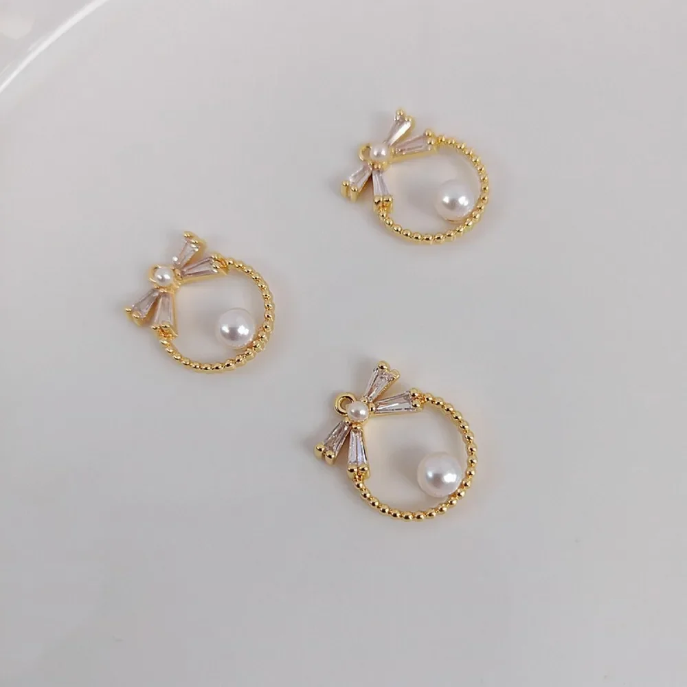 

14K Gold-plated, Zircon Inlaid, Bow, Beaded, Ring, Pendant, Small Pendant, Bracelet, Necklace DIY Accessory