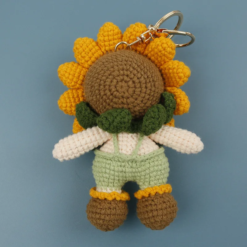 Niedliche Gehäkelte Sonnenblumen-Puppe Handgemachter Sonnenblumen-Anhänger Kreativer Gestrickter Blumen-Schlüsselanhänger Taschenanhänger Liebevolles Geschenk – Detail 3