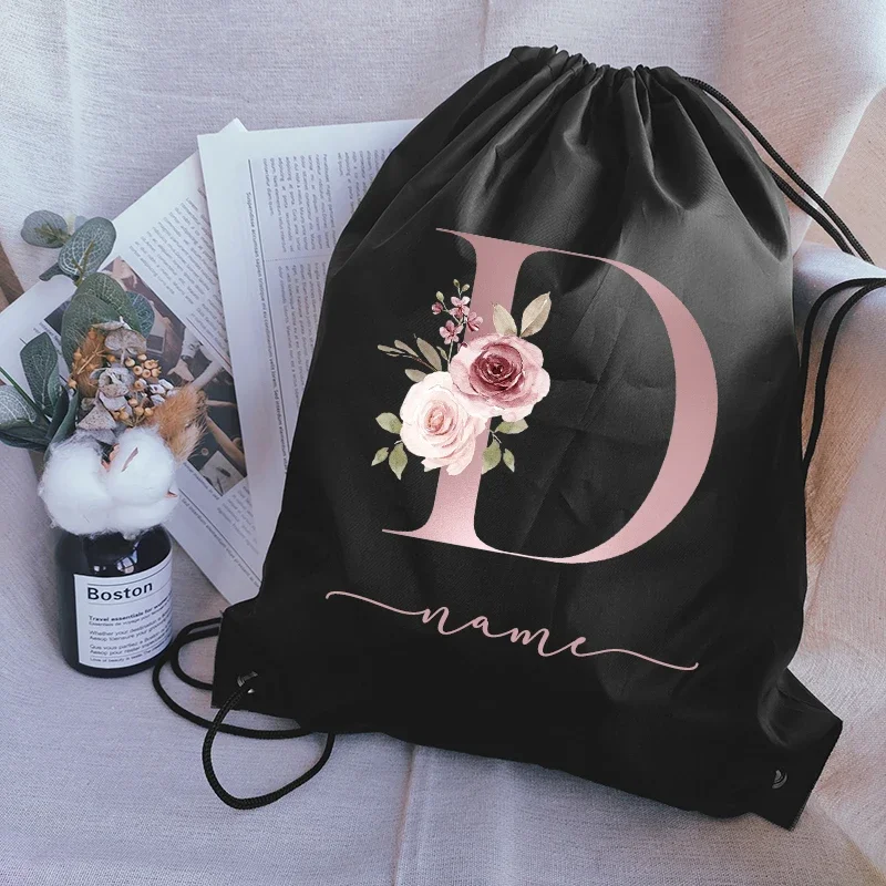 Custom Name Drawstring pouch Portable Lightweight Backpack Drawstring Bag Travel Sport Outdoor Hiking Shoes Clothes Storage Bag