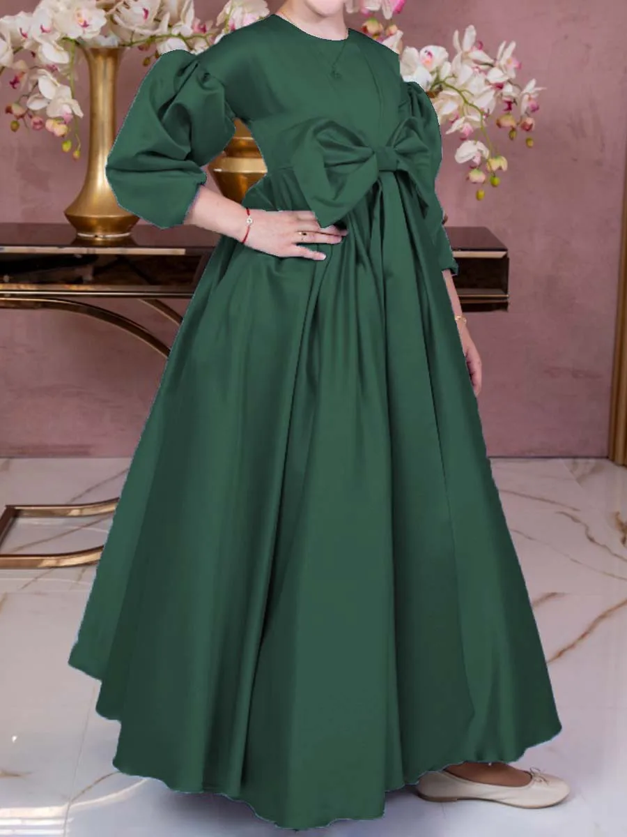 فساتين أنيقة لفتاة الزهور مطوي من الساتان لحفلات الزفاف للفتيات بأكمام بالونية فستان وصيفة العروس صغير بفيونكة فائقة للحفلات