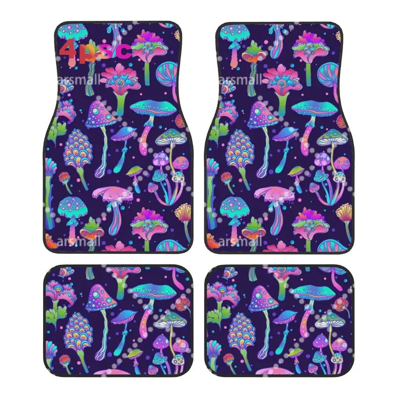 Psychedelic Magic Mushroom Hippie 4PCS Crystal Velvet Car Floor Mats Set Universal Front Rear Foot Mats Car Protection Mat
