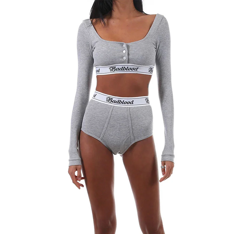 South Korea Brand Square Collar Buckle Crop T-shirt