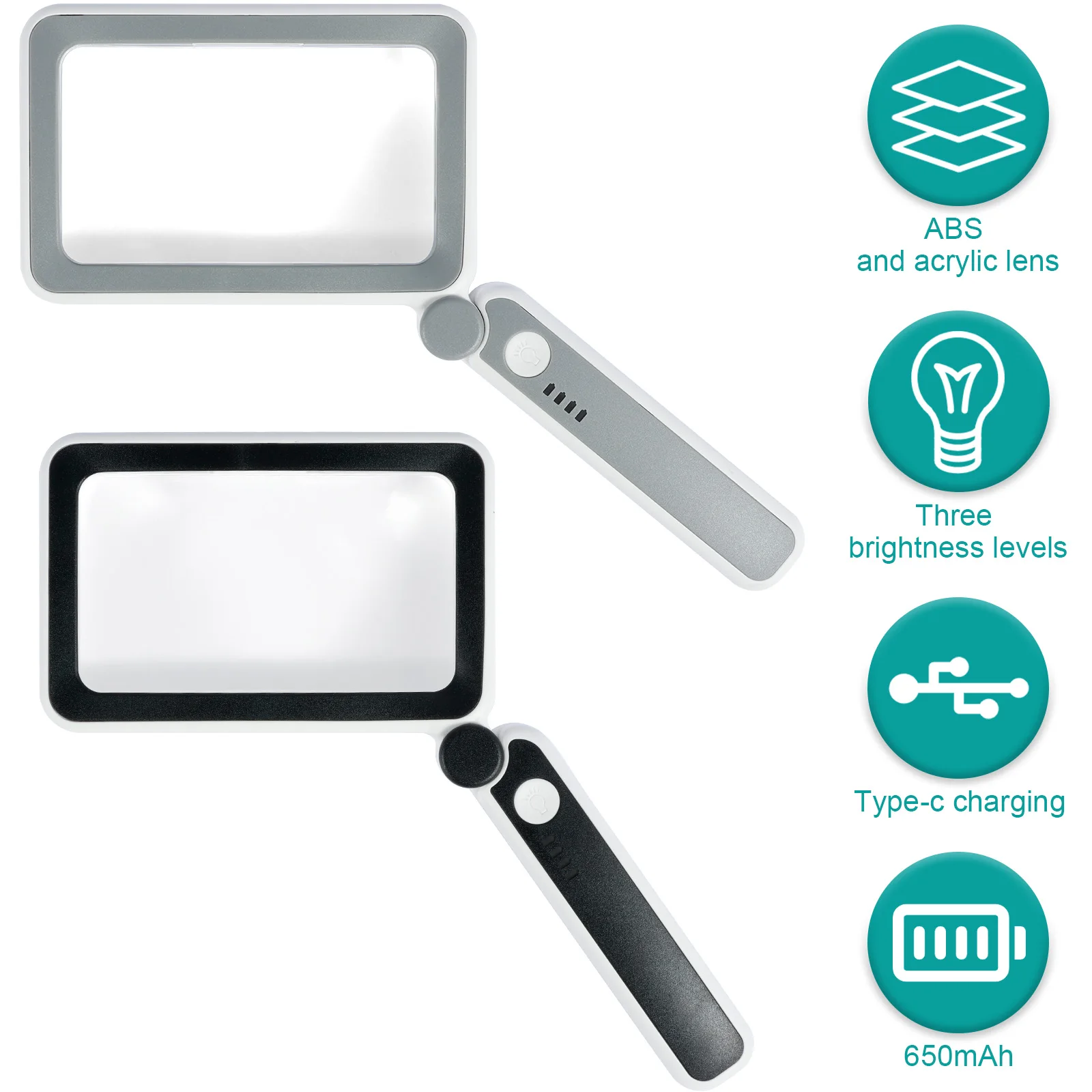 

Large Square Magnifying Glass Foldable Handheld Magnifying Glass 4X Page Reading Magnifier 10 LED Lighted Magnifier USB