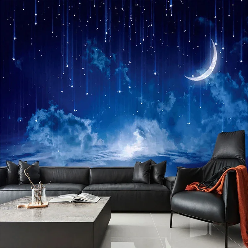 

Mural Wallpaper Custom Blue Night Sky Children's Bedroom Backdrop Wall Photo 3D Stereo Landscape Decor Papel De Parede