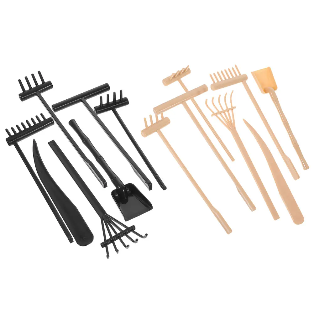 14 pezzi Set rastrello da giardino Zen Nero Giallo Strumenti di sabbia 6 scopa 2 rastrelli lunghi Accessori per livellamento da giardinaggio Sandbox Giocattoli da spiaggia