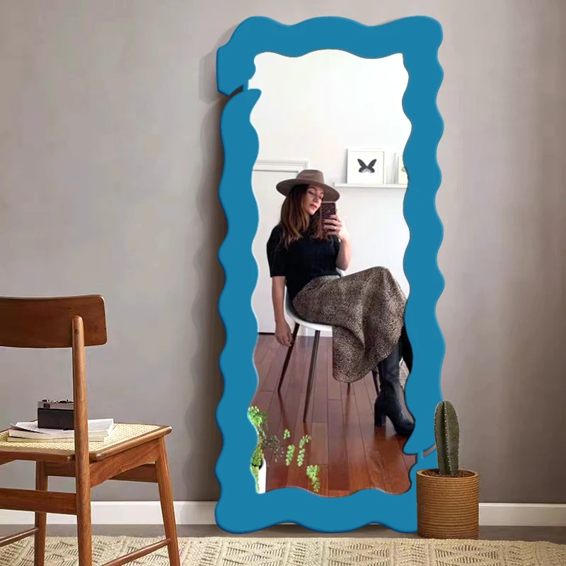 Cloud Wavy Mirror Modern Living Room Bedroom Aesthetic Mirror Long Desk Travel Portable Floor Square Espelhos Home Products