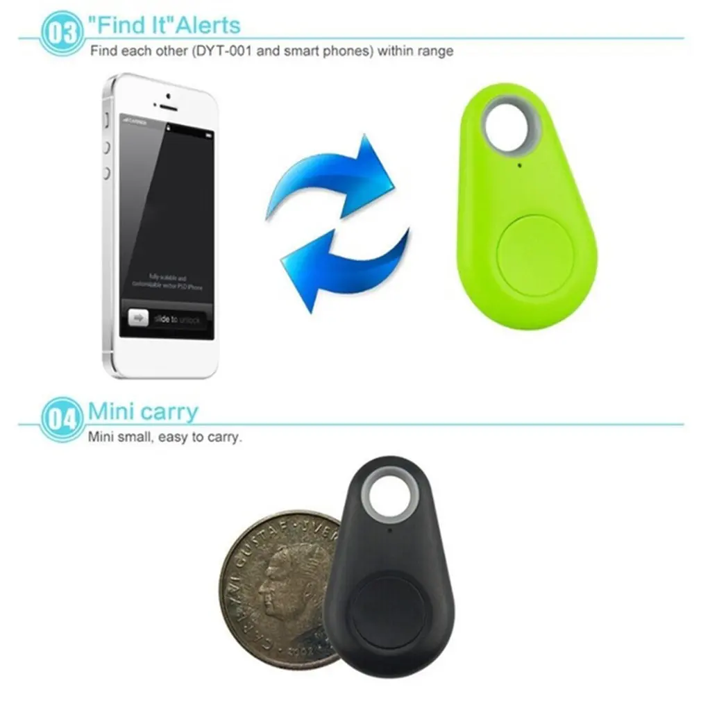1/2pcs Mini Fashion Smart Dog Pets Bluetooth 4.0 GPS Tracker Anti-Lost Alarm Tag Wireless Child Bag Wallet Key Finder Locator