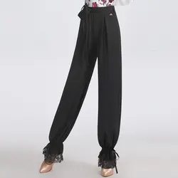 Pantalones de baile latino para mujer, ropa de baile de salón moderna, trajes de vals estándar nacional, color negro, novedad de 2024