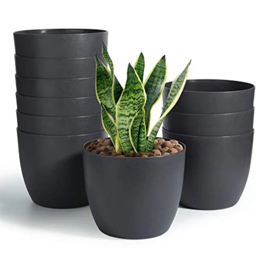 

Self Watering Planters Plastic 6 Inch Set of 10, Plant Flower Pot Modern Decorative Seeding Nursery Pots Outdoor Indoor Garden