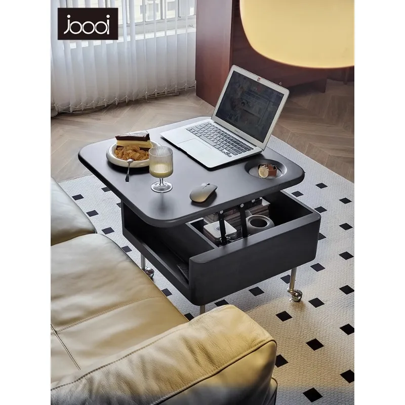 Lifting mobile coffee table small apartment modern simple solid wood multi-functional storage coffee table living room