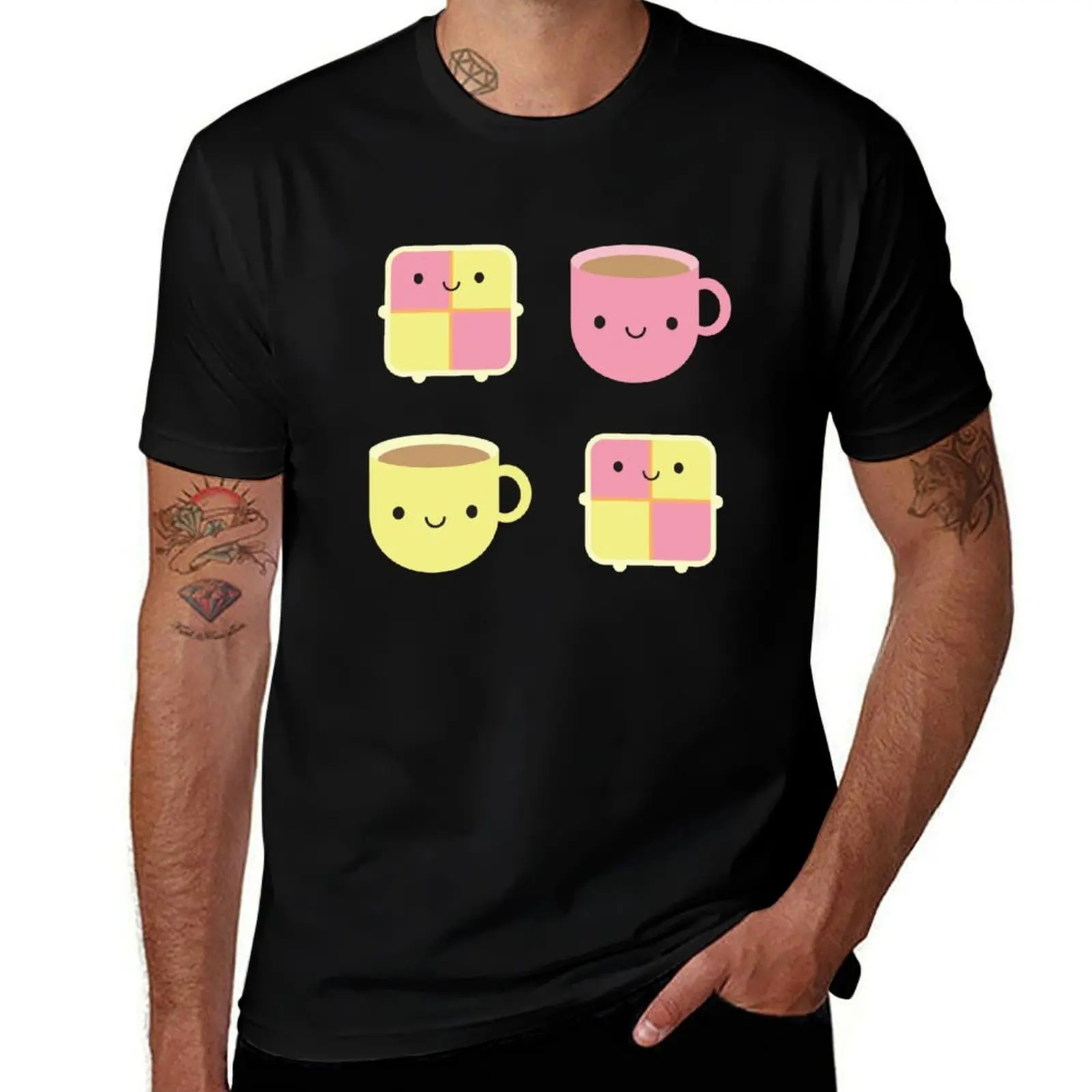 Kawaii Battenberg Cake & Cup of Tea T-Shirt Plus Size Non-Shrink T-Shirt