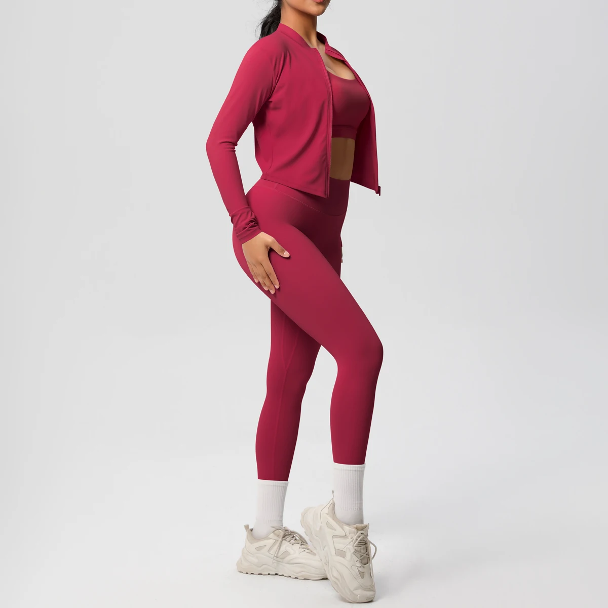 3 stücke Sportswear Yoga Set Gym Sport Bh Zipper Jacke Leggings Kleidung Sportswear Yoga Anzüge Für Frauen Fitness Set Trainingsanzug – Detail 39