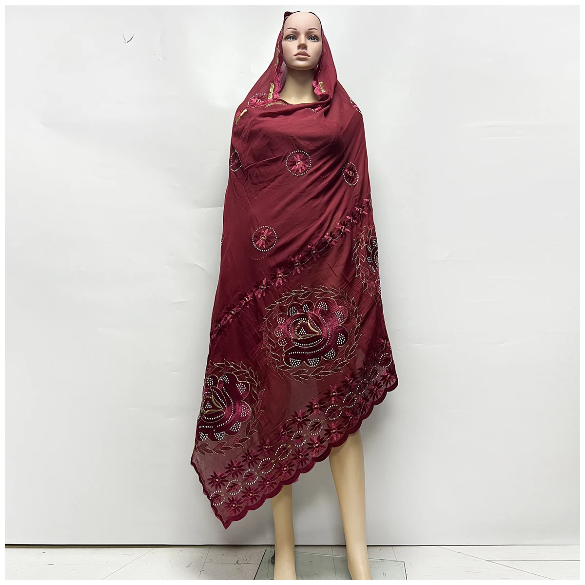 2024 New Muslim Scarf African Women Scarfs 100% Cotton Embrodiery  Big Size Scarf Dubai Isalmic Long Hijab for Shawls Pashmina