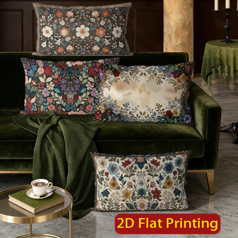 Vintage Floral Rectangle Pillow Covers Suitable For Sofa Bedroom Car Pillow Cover Cushion Rectangular Back Cushion
