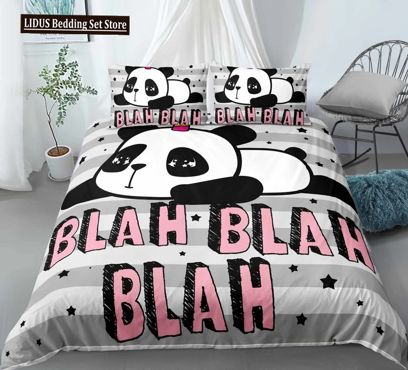 3D Cartoon Panda Duvet Cover Set Cute Panda Comforter Cover Bamboo Black White Bear Polyester Bedding Set For Boys Girls Teens