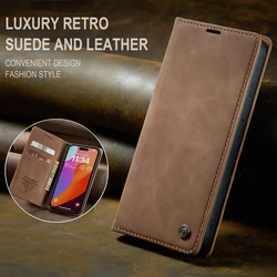 CaseMe Mobile Phone Flip Case for iPhone 15 14 13 12 Pro Max Magnetic Retro Leather Wallet Card Slot Holder Protect Cover Coque